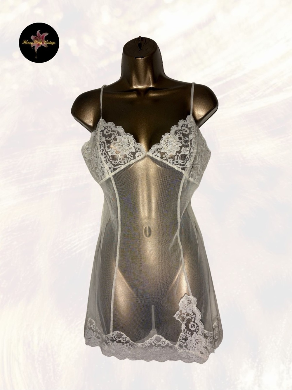 Victoria’s Secret Sheer Lace Babydoll Chemise Ivory Mesh Lingerie Y2K